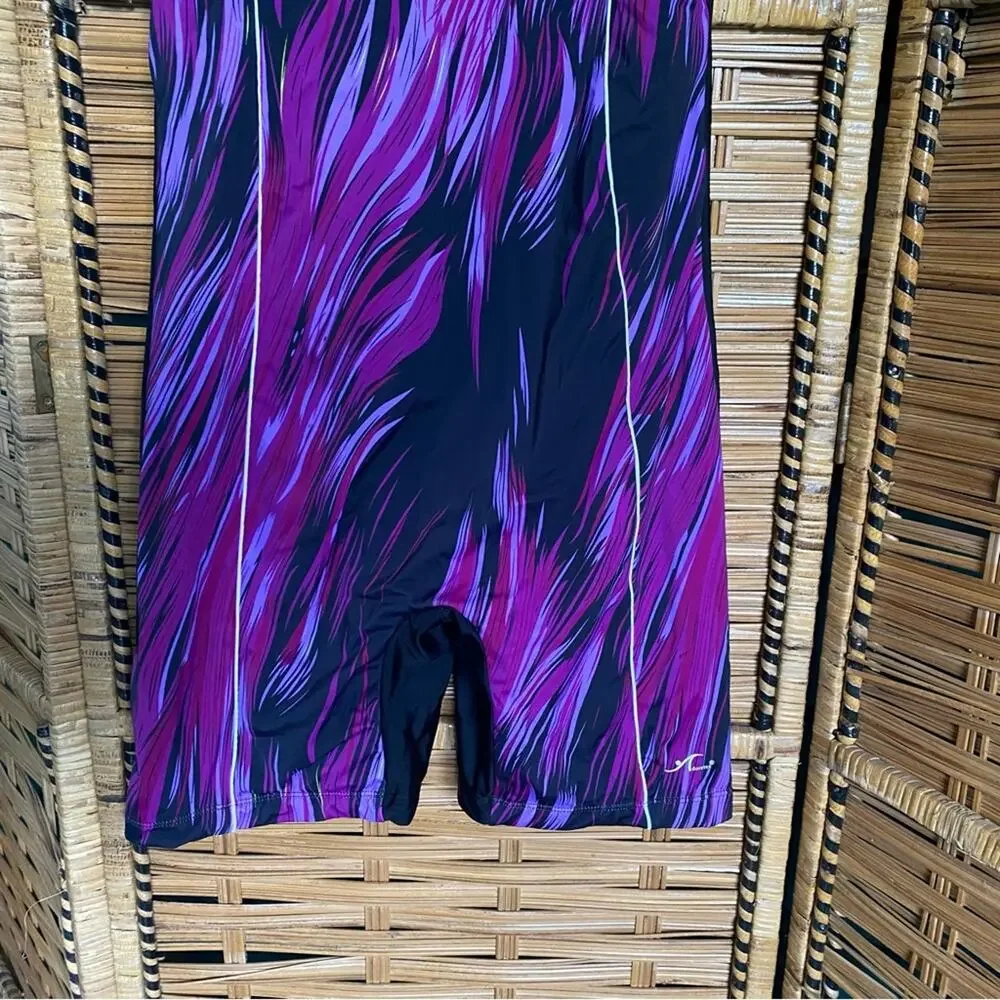 Adorerex Women's Purple Black One Piece Swimsuit modest unisuit bathing suit XXL